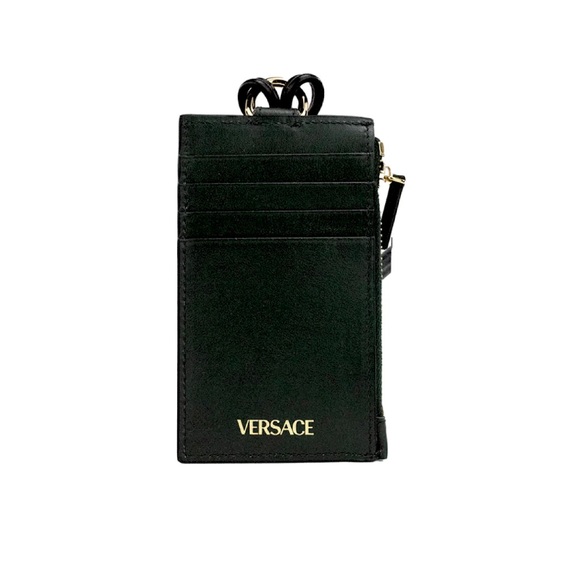 Versace Black Leather Zip Card Case Lanyard Wallet | BRAND NEW NEVER USED - Picture 2 of 2
